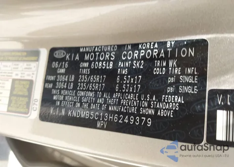 2017 Kia Sedona Lx из США, поврежденный, VIN KNDMB5C13H6249379